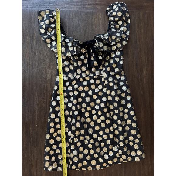 For Love & Lemons Dress Black Gold Metallic Polka Dot Ruffle Party Small - Picture 10 of 12